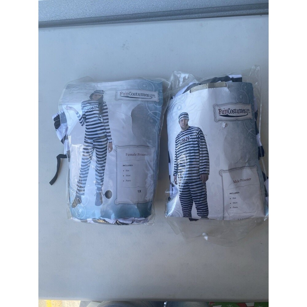 Fun Costumes Male XL Female 1X Prisoner Costume Lot Striped Halloween